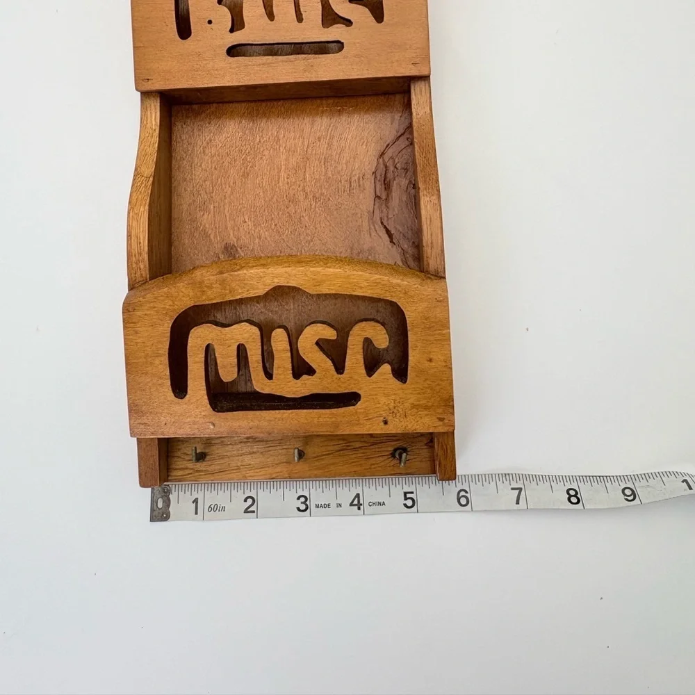 Vintage Handmade Wooden Wall Organizer with Three Slots